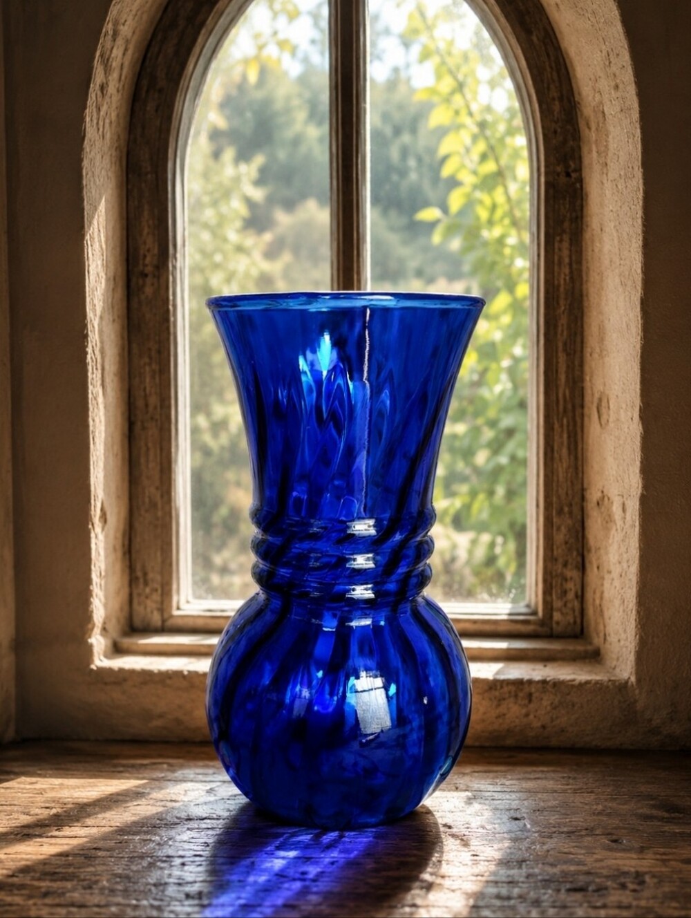 Cobalt Indigo Dark Blue Indiana? Glass Swirled Design Vintage Flower Vase EUC